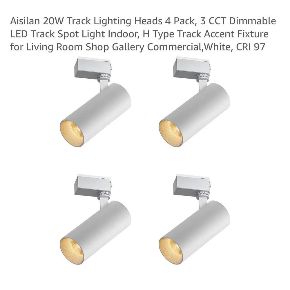 Aisilan 20W LED Track Light Heads 4 Pack H Type Dimmable Warm White CRI97 Indoor